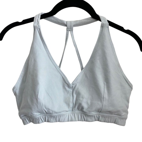 💪🏼 Athleta Medium Cotton Restore Bra Vneck Racerback Mint Blue Green - Picture 1 of 5